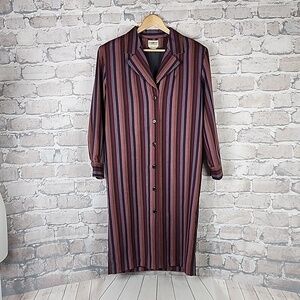 Vintage Ports International Button Front Wool Duster Multicolor Striped Size Med